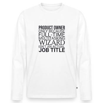 "Product Owner Wizard | "Scrum Master"" - Männer Premium Bio Langarmshirt - Weiß - Vorne - Nico (187cm)