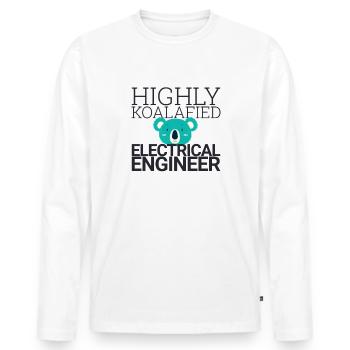 "Electrical Engineer Koalafied | Elektrotechnik" - Männer Premium Bio Langarmshirt - Weiß - Vorne - Nico (187cm)