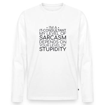 "IT-Consultant Sarcasm | IT-Beratung" - Männer Premium Bio Langarmshirt - Weiß - Vorne - Nico (187cm)