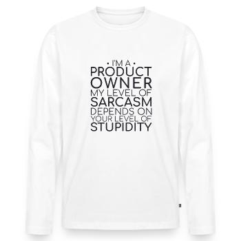 "Product Owner Sarcasm | "Scrum Master"" - Männer Premium Bio Langarmshirt - Weiß - Vorne - Nico (187cm)
