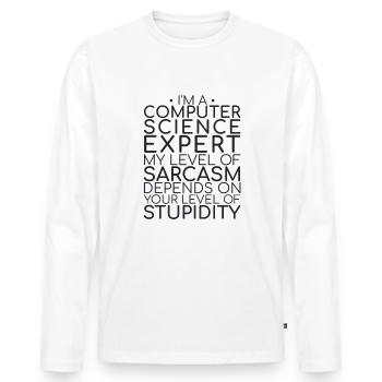« Sarcasme d’expert en informatique | Informatique » - T-shirt manches longues Premium bio Homme - blanc - Devant - Nico (187cm)