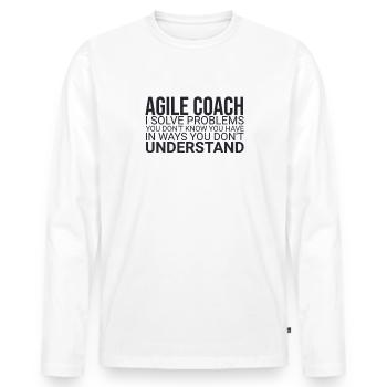 « Agile Coach Résoudre les problèmes | Agile » - T-shirt manches longues Premium bio Homme - blanc - Devant - Nico (187cm)
