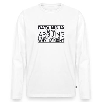 "Data Ninja Arguing | Data Science" - Männer Premium Bio Langarmshirt - Weiß - Vorne - Nico (187cm)