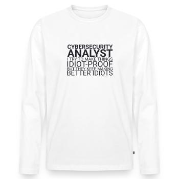 "Cybersecurity Analyst Idiot | Cybersecurity" - Men's Premium Organic Long Sleeve Shirt - white - Front - Nico (187cm)