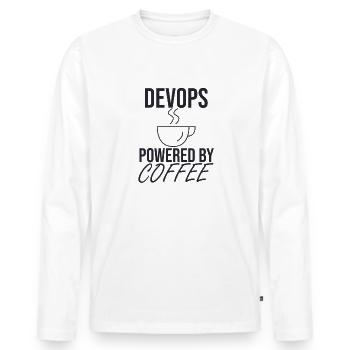 "DevOps Coffee | Softwareentwicklung" - Männer Premium Bio Langarmshirt - Weiß - Vorne - Nico (187cm)