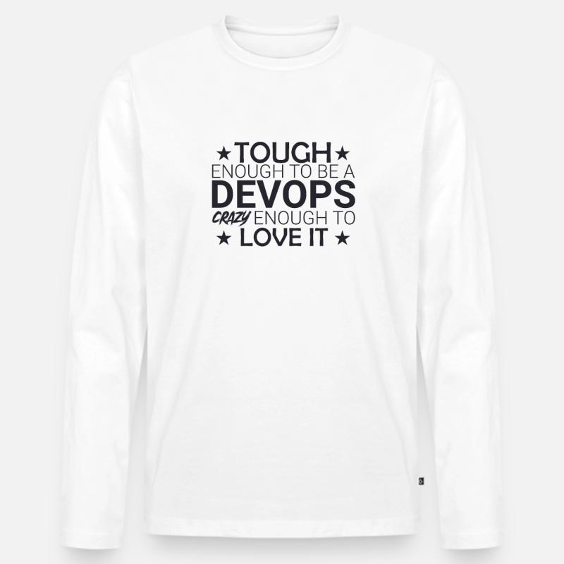 "DevOps Crazy | Softwareentwicklung" - Männer Premium Bio Langarmshirt - Weiß