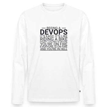 "DevOps Hell | Softwareentwicklung" - Männer Premium Bio Langarmshirt - Weiß - Vorne - Nico (187cm)