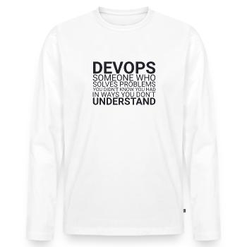 "DevOps Problem | Softwareentwicklung" - Männer Premium Bio Langarmshirt - Weiß - Vorne - Nico (187cm)