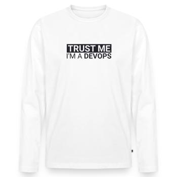 "DevOps Trust | Softwareentwicklung" - Männer Premium Bio Langarmshirt - Weiß - Vorne - Nico (187cm)