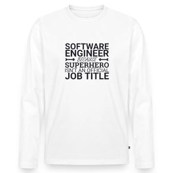"Software Engineer Superhero | Programming" - Men's Premium Organic Long Sleeve Shirt - white - Front - Nico (187cm)