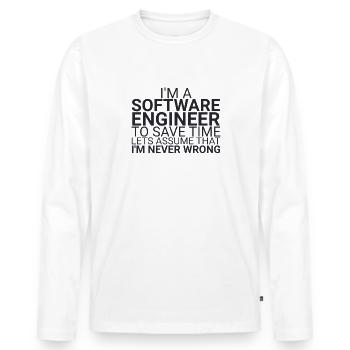 "Software Engineer Time | Programming" - Men's Premium Organic Long Sleeve Shirt - white - Front - Nico (187cm)