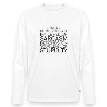 "Microbiologist Sarcasm | Microbiology" - Men's Premium Organic Long Sleeve Shirt - white - Front - Nico (187cm)