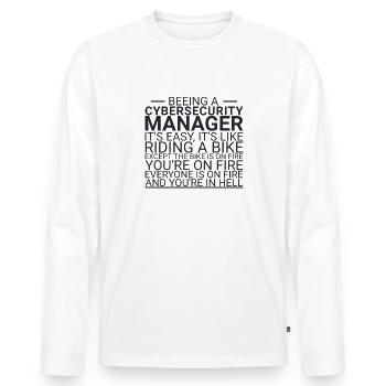 "Cybersecurity Manager Hell | Cybersecurity" - Men's Premium Organic Long Sleeve Shirt - white - Front - Nico (187cm)