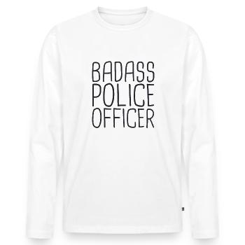 "Police Officer Badass | Polizei" - Männer Premium Bio Langarmshirt - Weiß - Vorne - Nico (187cm)