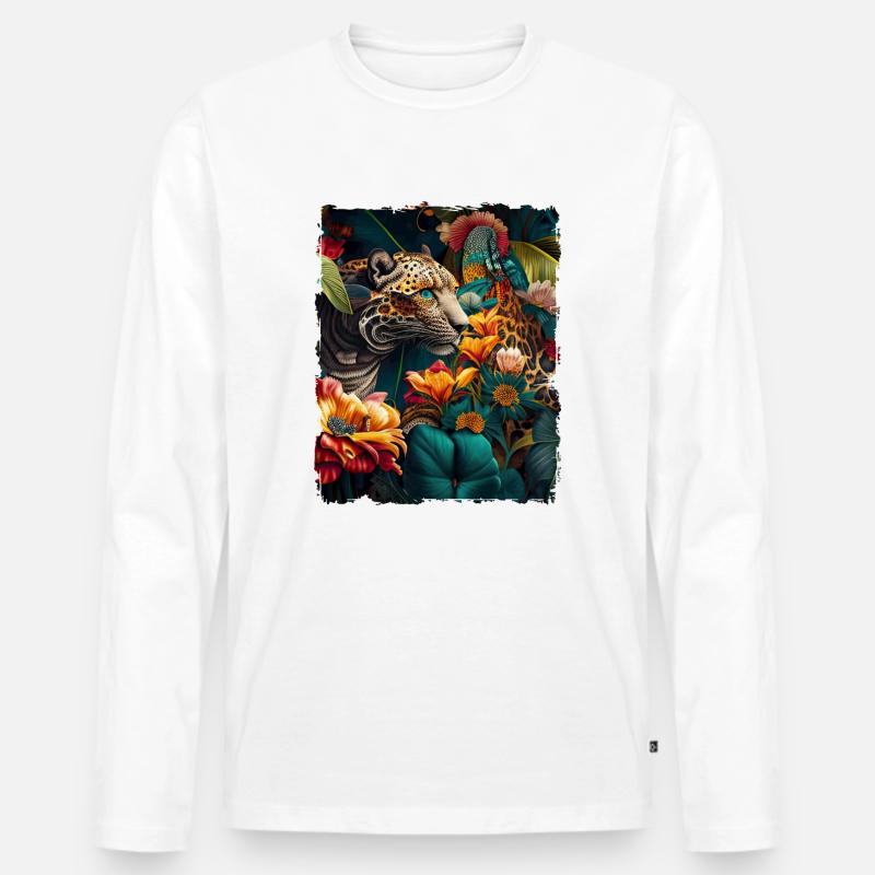 Leopard Blumen - Männer Premium Bio Langarmshirt - Weiß