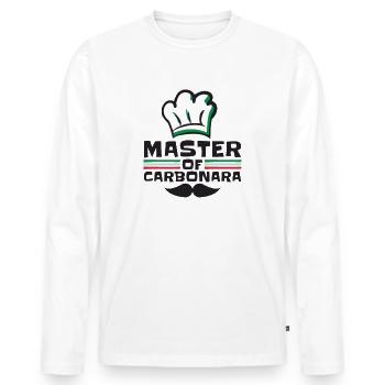 Cuisinier Cuisine Spaghetti Maître de Carbonara - T-shirt manches longues Premium bio Homme - blanc - Devant - Nico (187cm)