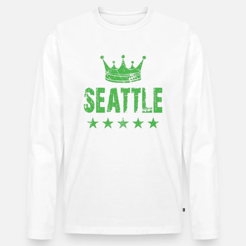 Seattle Krone Sterne - Männer Premium Bio Langarmshirt - Weiß