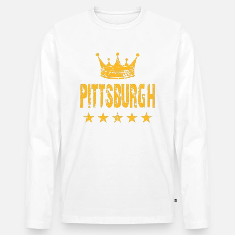 Pittsburgh Krone Sterne - Männer Premium Bio Langarmshirt - Weiß