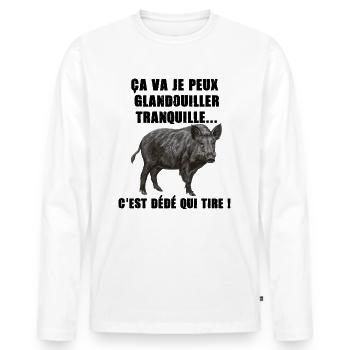 Sanglier Glandouille Tranquille Humour Chasse - T-shirt manches longues Premium bio Homme - blanc - Devant - Nico (187cm)