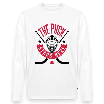 The Puck Stops Here (Ice Hockey) - Men's Premium Organic Long Sleeve Shirt - white - Front - Nico (187cm)