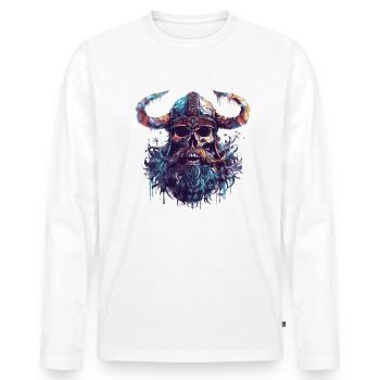 Viking Skull - Men's Premium Organic Long Sleeve Shirt - white - Front - Nico (187cm)