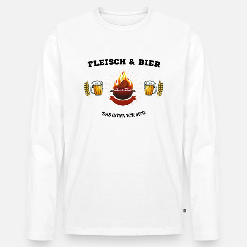 Fleisch und Bier - Männer Premium Bio Langarmshirt - Weiß