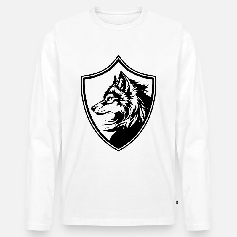Wolf Wappen Silhouette - Männer Premium Bio Langarmshirt - Weiß