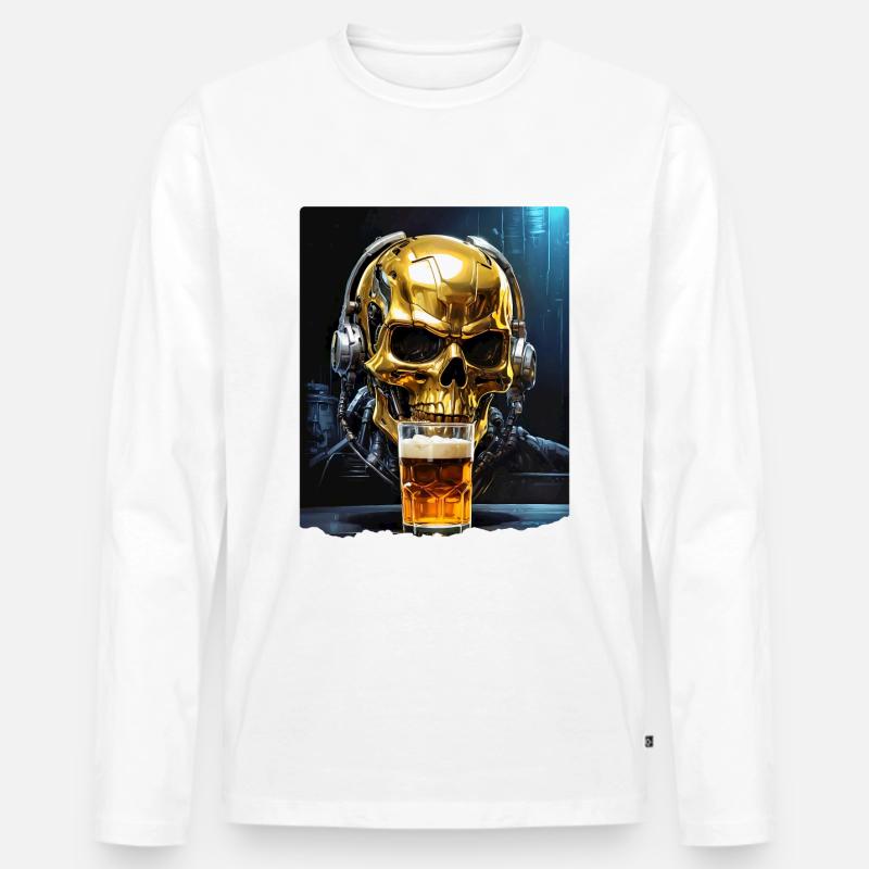 Bier Skull 0.1 - Männer Premium Bio Langarmshirt - Weiß