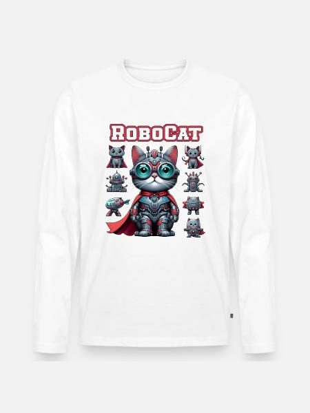 Robocat Robot Cat Funny Animals - Men's Premium Organic Long Sleeve Shirt - white