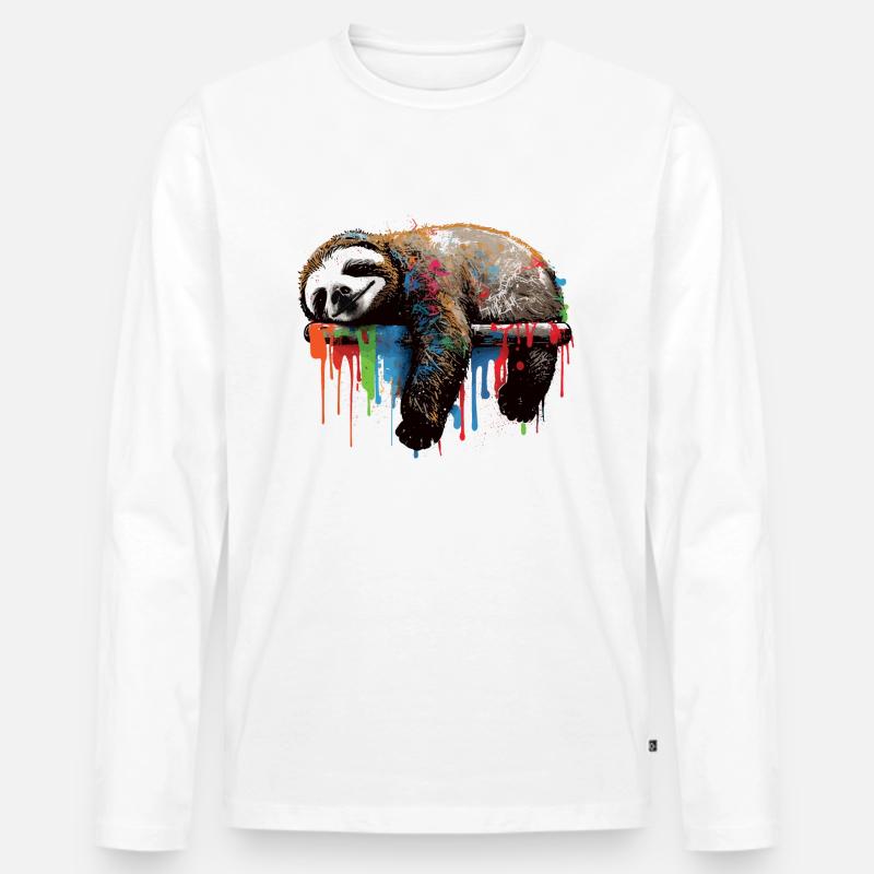 Graffiti Faultier - Männer Premium Bio Langarmshirt - Weiß