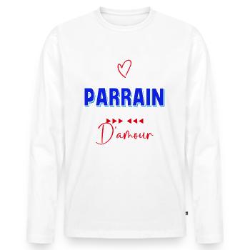 Parrain D'Amour Cadeau Homme - T-shirt manches longues Premium bio Homme - blanc - Devant - Nico (187cm)