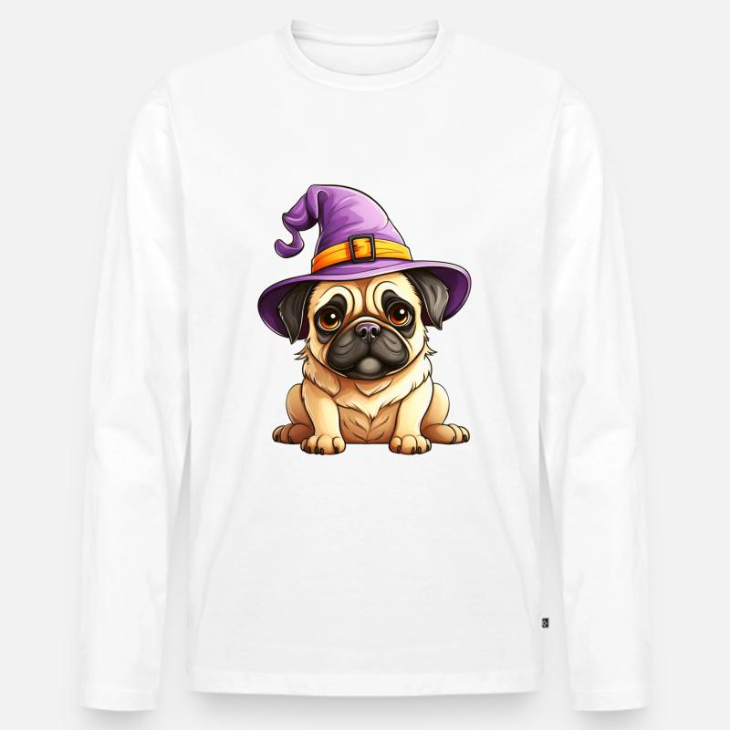 Hexenhut Halloween Mops - Männer Premium Bio Langarmshirt - Weiß