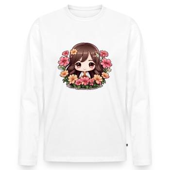 Une chibi en fleurs - T-shirt manches longues Premium bio Homme - blanc - Devant - Nico (187cm)