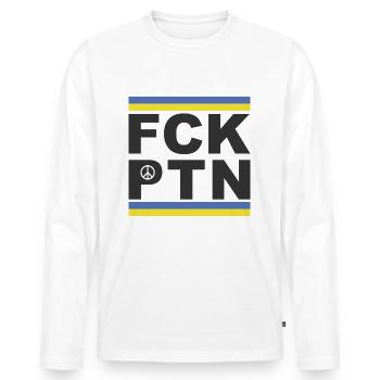 Paix pour l’Ukraine (FCK-PTN Edition) - T-shirt manches longues Premium bio Homme - blanc - Devant - Nico (187cm)