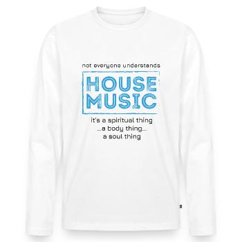 House Music (Blue logo) - Men's Premium Organic Long Sleeve Shirt - white - Front - Nico (187cm)