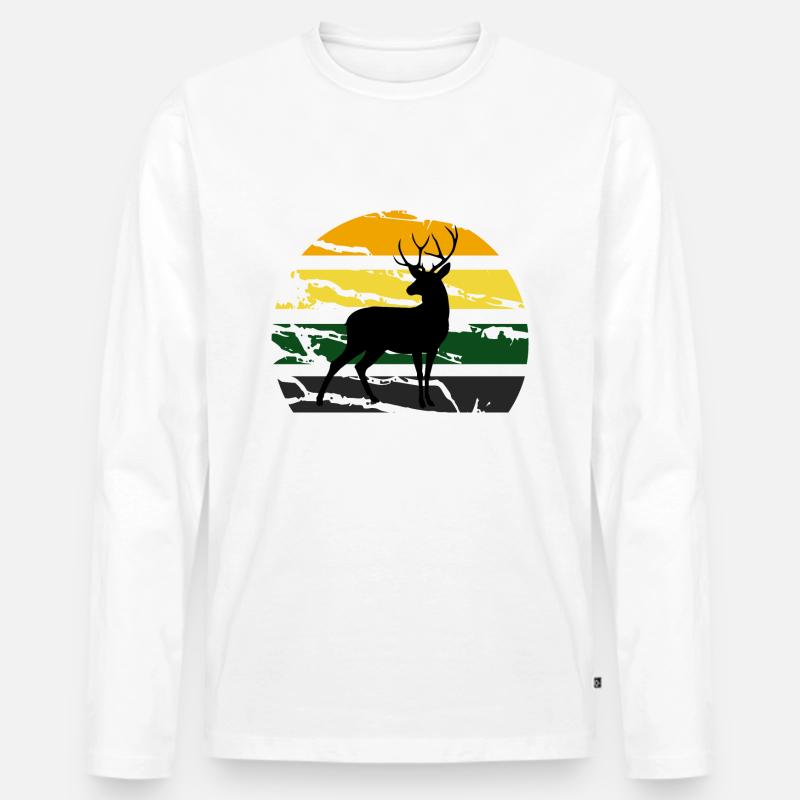 Hirsch - Männer Premium Bio Langarmshirt - Weiß
