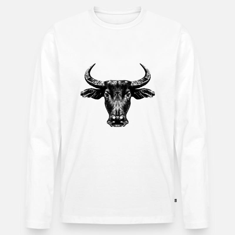 Wasserbüffel / Bubalus arnee - Männer Premium Bio Langarmshirt - Weiß