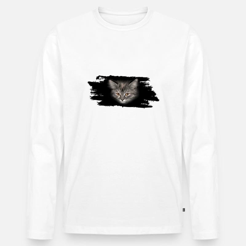 cat Katze - Männer Premium Bio Langarmshirt - Weiß