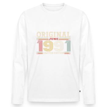 Original June 1991 Born 1991 33rd Birthday 91 - Men's Premium Organic Long Sleeve Shirt - white - Front - Nico (187cm)