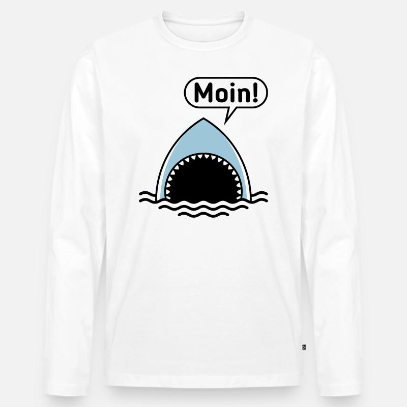 Moin! (Hai / Haifisch / Sprechblase / Comic) - Männer Premium Bio Langarmshirt - Weiß