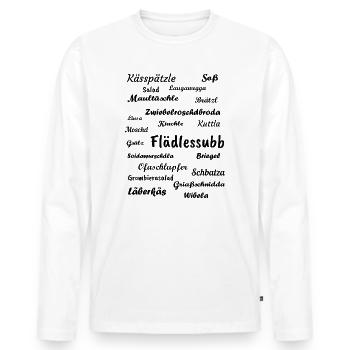 schwäbische Spezialitäten Wörter - Männer Premium Bio Langarmshirt - Weiß - Vorne - Nico (187cm)
