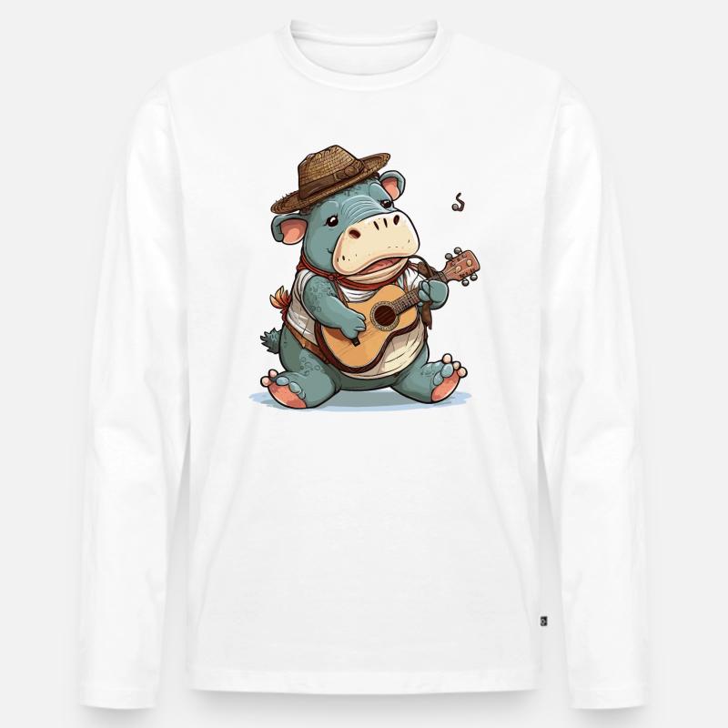 Nilpferd-Banjospieler - Männer Premium Bio Langarmshirt - Weiß