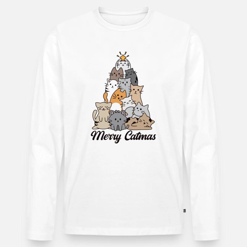 Fröhliche Katzen - Männer Premium Bio Langarmshirt - Weiß