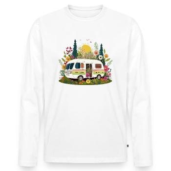 Camping im Wohnwagen in der Natur - Männer Premium Bio Langarmshirt - Weiß - Vorne - Nico (187cm)