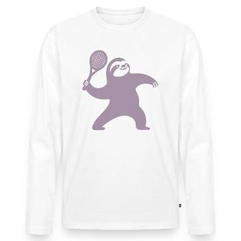 Sloth Silhouette Tennis Serve Minimaliste - T-shirt manches longues Premium bio Homme - blanc - Devant - Nico (187cm)