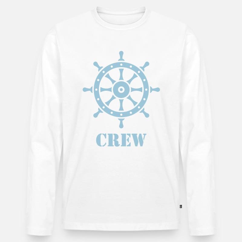 Crew (Schiffscrew / Steuerrad / Steuerruder) - Männer Premium Bio Langarmshirt - Weiß