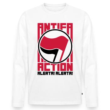 Antifa Action – Alerta! Alerta! (vector) - Männer Premium Bio Langarmshirt - Weiß - Vorne - Nico (187cm)