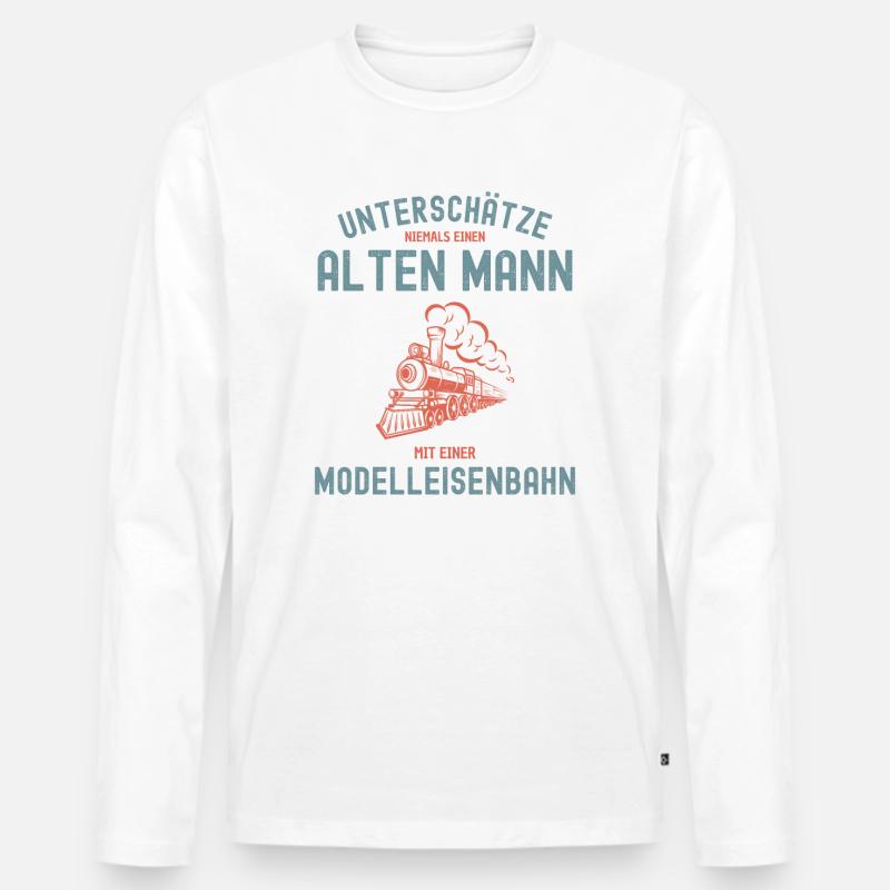 Modellbau Modelleisenbahn Modellbahn Geschenk - Männer Premium Bio Langarmshirt - Weiß
