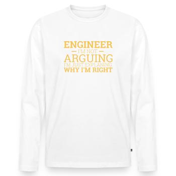 "Engineer Arguing | Engineer" - Men's Premium Organic Long Sleeve Shirt - white - Front - Nico (187cm)