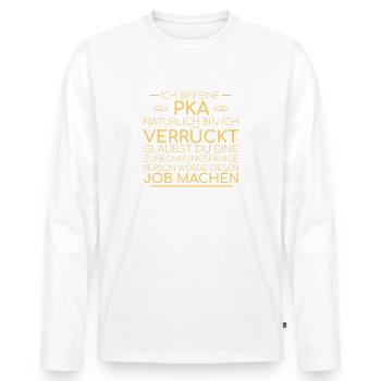 "PKA Verrückt | Apotheke" - Männer Premium Bio Langarmshirt - Weiß - Vorne - Nico (187cm)